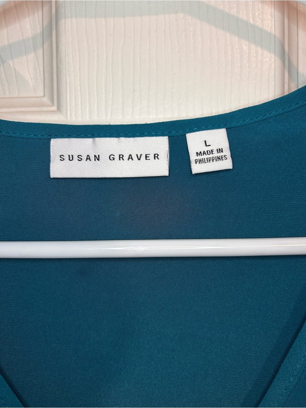 Susan Graver Teal V-Neck Ruffle Front Long Sleeve Blouse - Picture 2 of 7